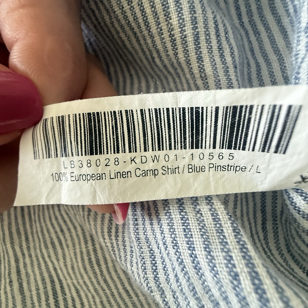 Quince Women L 100% European Linen Camp Shirt Blue Pinstripe Natural Scandi - Picture 7 of 7